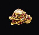Ornament in the Shape of a Makara Head, Gold; inlaid with diamonds, rubies, and yellow sapphire